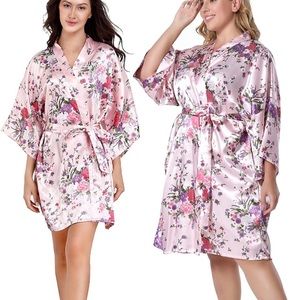 Pink floral satin robes